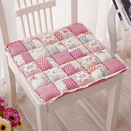 Uniuooi Floral Seat Pad Cushion with Ties, Ideal for Dining Chair Garden Kitchen Office School, Car Seat Mat Pet Bed, Size 15.7 x 15.7 inch/40 x 40 cm Pink Strawberry