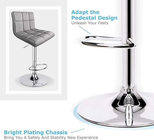 Miniatura 6 de Taburetes de bar de leopardo, moderno taburete giratorio ajustable de piel sintética con respaldo, juego de 2 (gris claro)