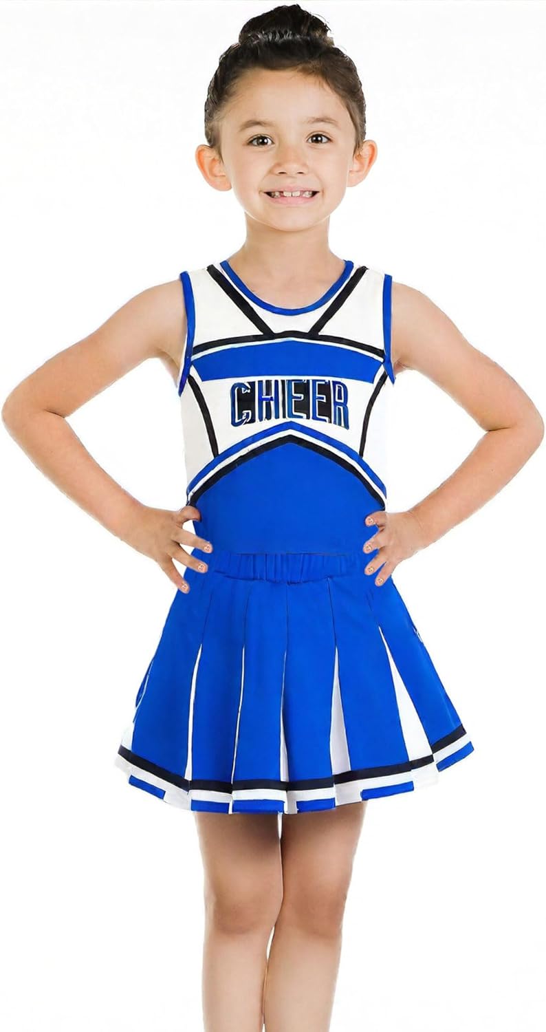 Danzcue Cheerleader Costume for Girls, Cheerleader Dress, Cheerleading Uniform for Halloween Cosplay Gifts, Blue, Large - Image 5