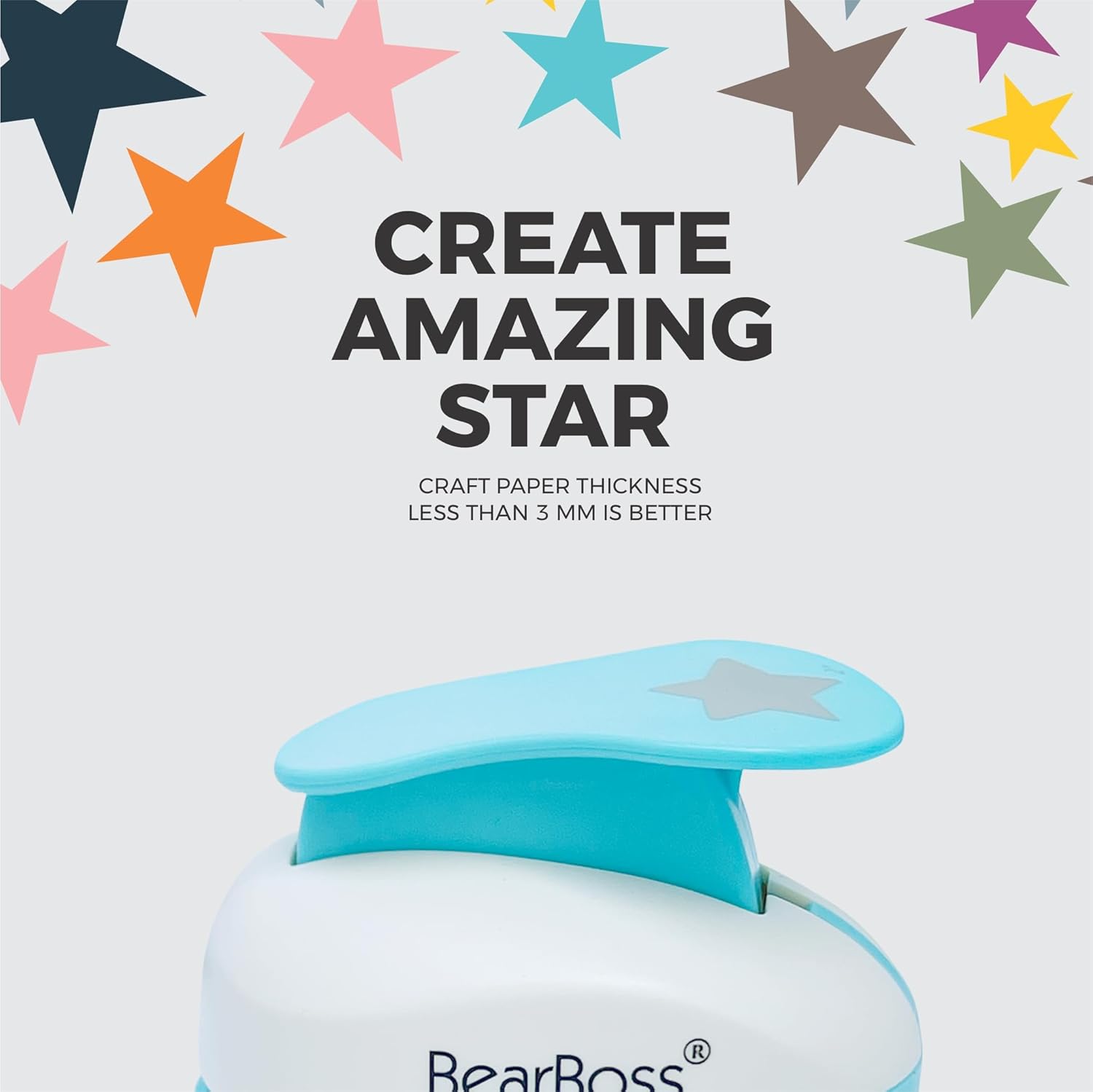 BearBoss 5 Star Paper Punch, Handmade Scrapbook Paper Puncher, Different Size of Scrapbooking Punches Crafting Designs for Office Supplies, Card Making, DIY Albums Photos, Classic White