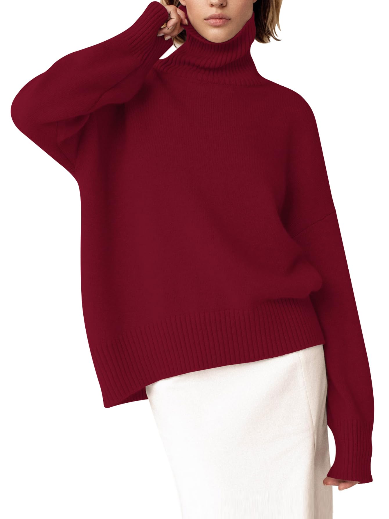YKR Women's Turtleneck Sweater Chunky Long Sleeve Knitted Pullover High Low Hem Trendy 2026 Fall Winter Basic Jumper Top
