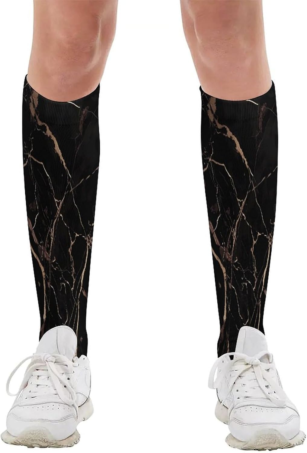 Black Gold Marble Mid-Calf Socks Women Warm Knee High Socks Cozy Hiking Skiing Soft Boot Mid Calf Stocking Unisex