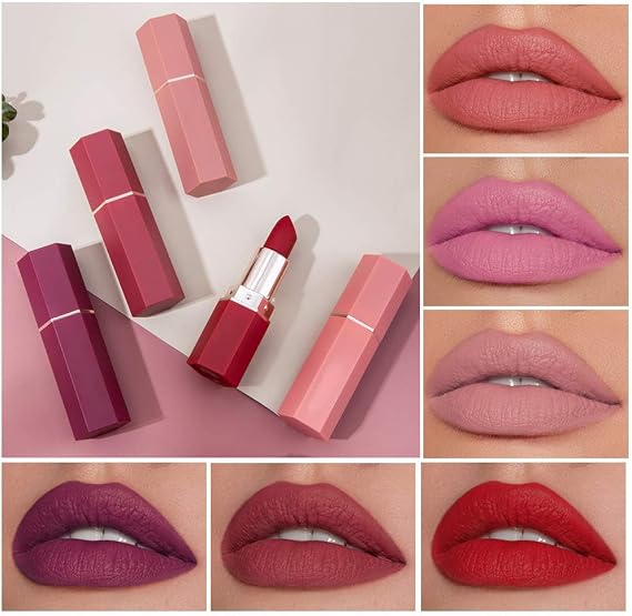 Matte Lipstick Velvety Red Lipsticks Waterproof Long Lasting Smoothing Non-stick Cup Sexy Colors Lipsticks (#03 Nude)