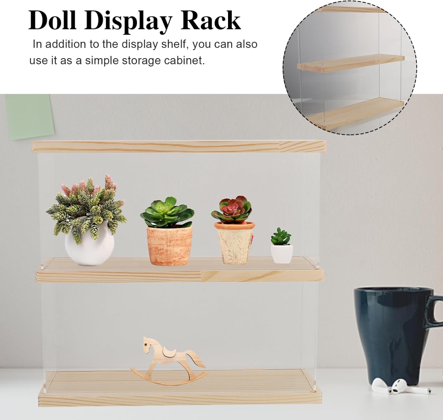 Acrylic Display Case Wooden Base Toy Exhibition Shelf Doll Storage Holder Miniature Display Rack Collectibles Storage