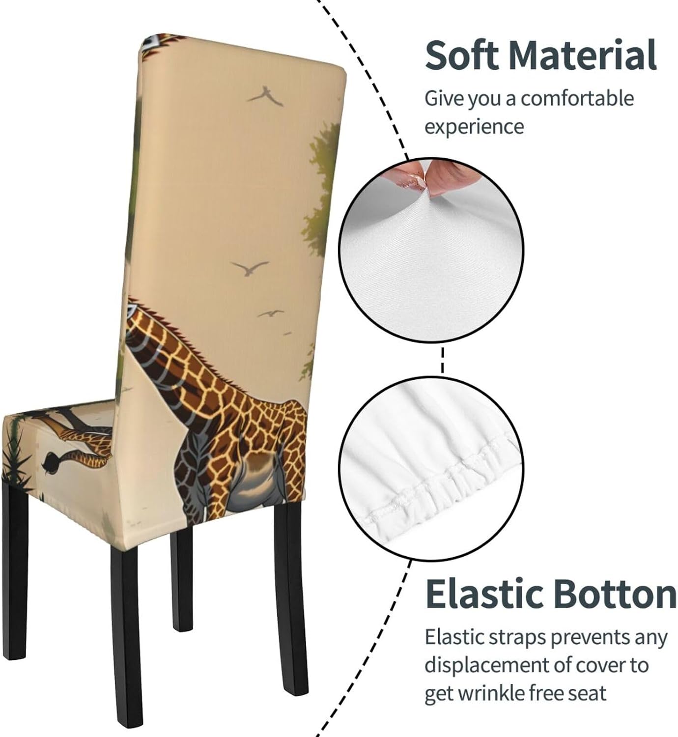 Mother and Child Giraffe Prints Dining Chair Throw Covers – Stretchy Spandex Furniture Layers for Refreshing Your Space - No Ironing Needed