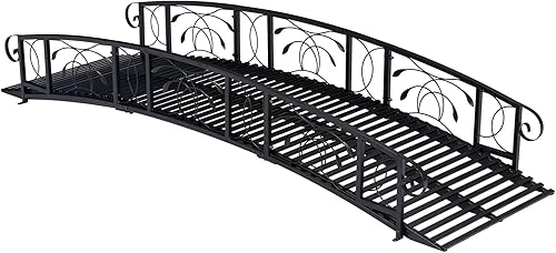 KINTNESS Puente de jardín de 8 pies, puente de metal para camino con barras laterales de seguridad, delicado desplazamiento para patio trasero