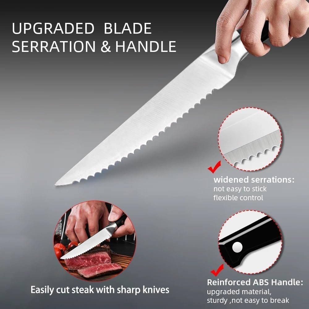 Steak Knife Set, 6PCS Full Edge Stainless Steel Sharp Serrated Table Knife Kitchen Knife For Meat Bread Kitchen Knife