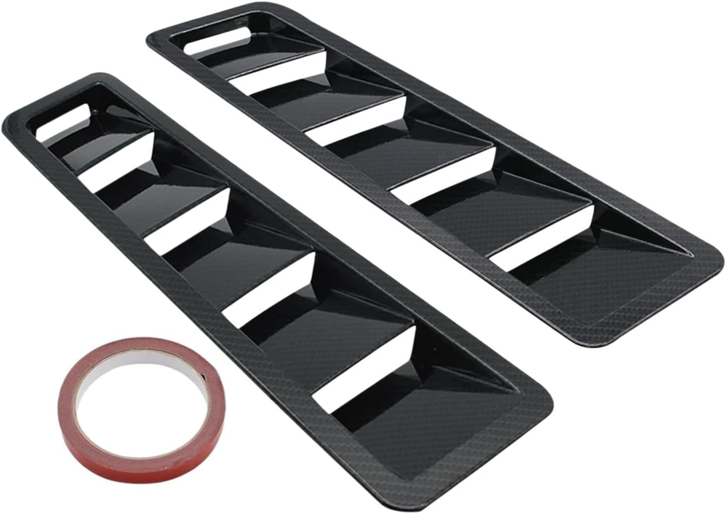 Universal 2pcs Carbon Fiber Style Hood Vents Compatible For Mustang Hood Louver Window Flow Cooling Air Panel Intake Self-Adhesive(Carbon fiber black)