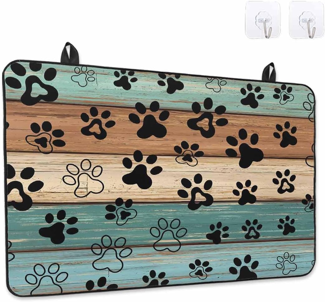 Stove Cover for Electric Stove 31x24 Inch Cute Cat Paws Stove Top Cover Rustic Teal Brown Wood Glass Cooktop Covers Anti-Slip & Heat Resistant Countertop Protector Home Kitchen Decor