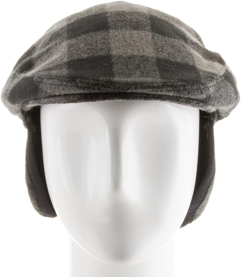 New Jersey Plaid Wool Newsboy Ivy Cap with Fleece Ear Flaps