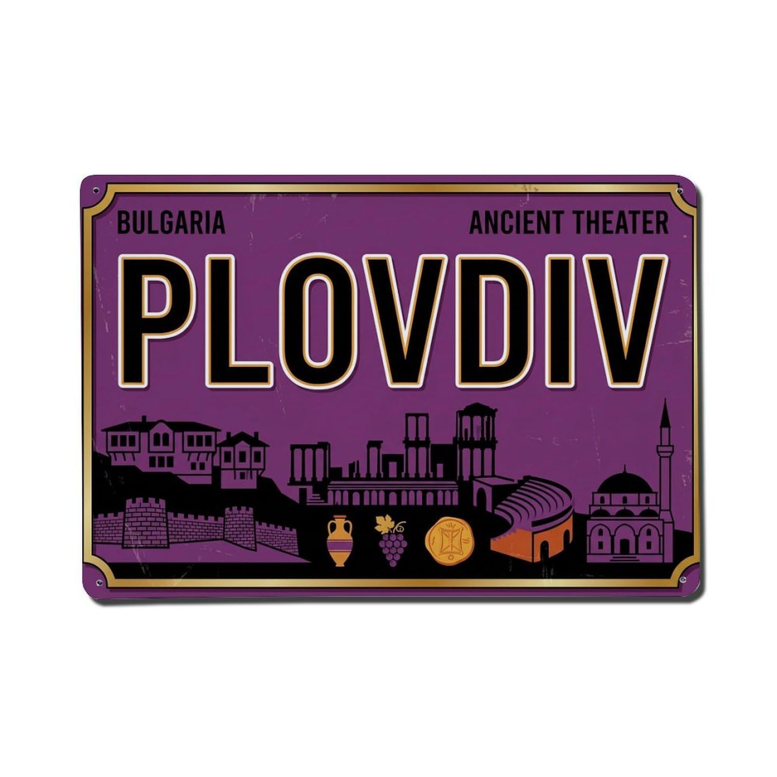 Xanthor Style Vintage Travel Plovdiv Theater Stadium Wine Metal Tin Sign