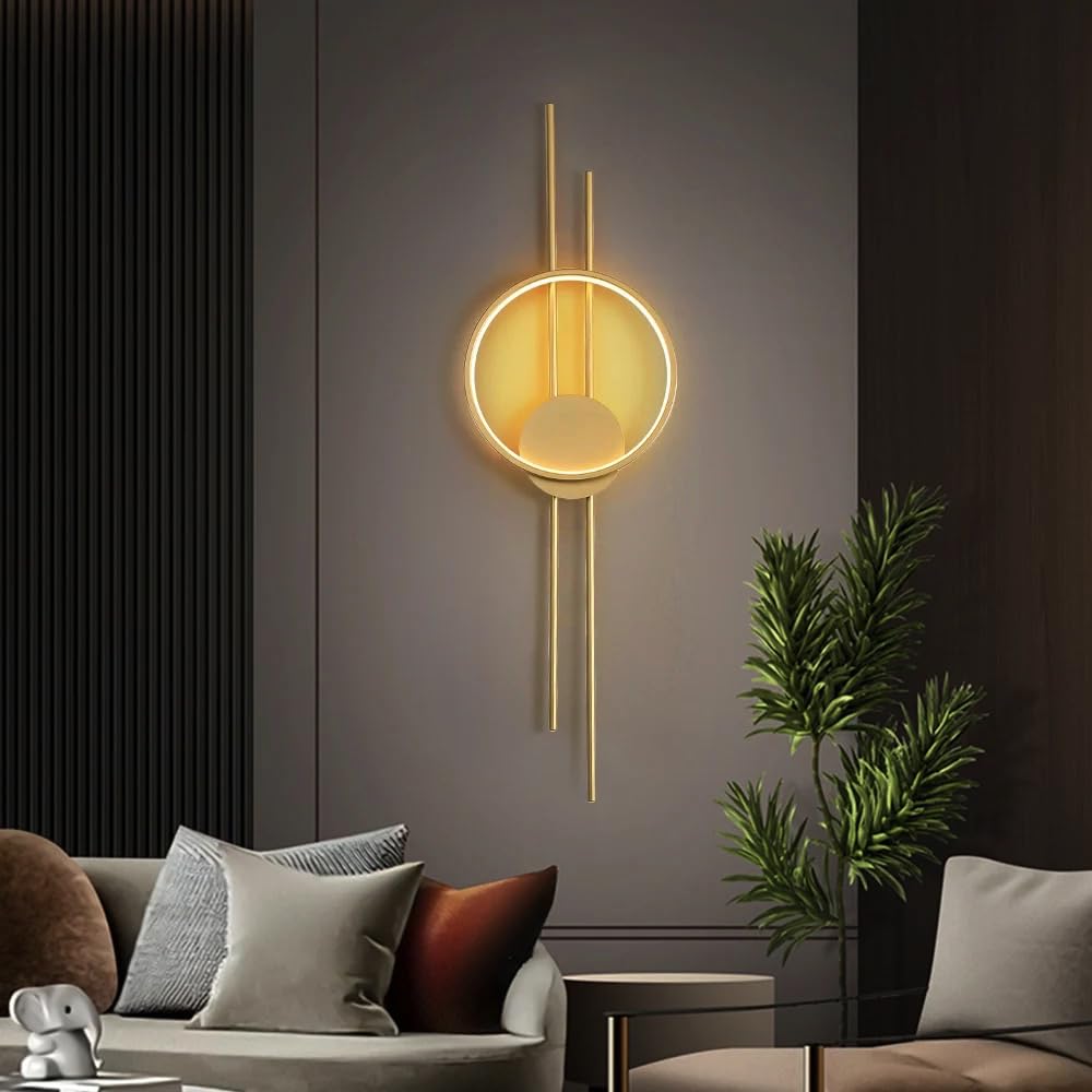 Groeien 12W | 3 Color Modern LED Long Linear Ring Wall Sconce Gold Wall Light for Bedroom Living Room Corridor Lighting Fixtures Wall Mount (Linear Ring, 1, Count)