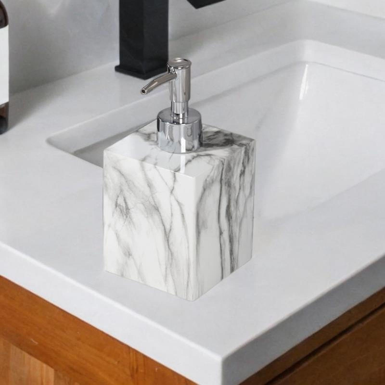 perfk Distributore di Sapone Liquido per Le Mani, distributore di Sapone con Texture in Marmo, distributore di Sapone in Resina da 400 ml, Contenitore per, Testa Argentata Bianca