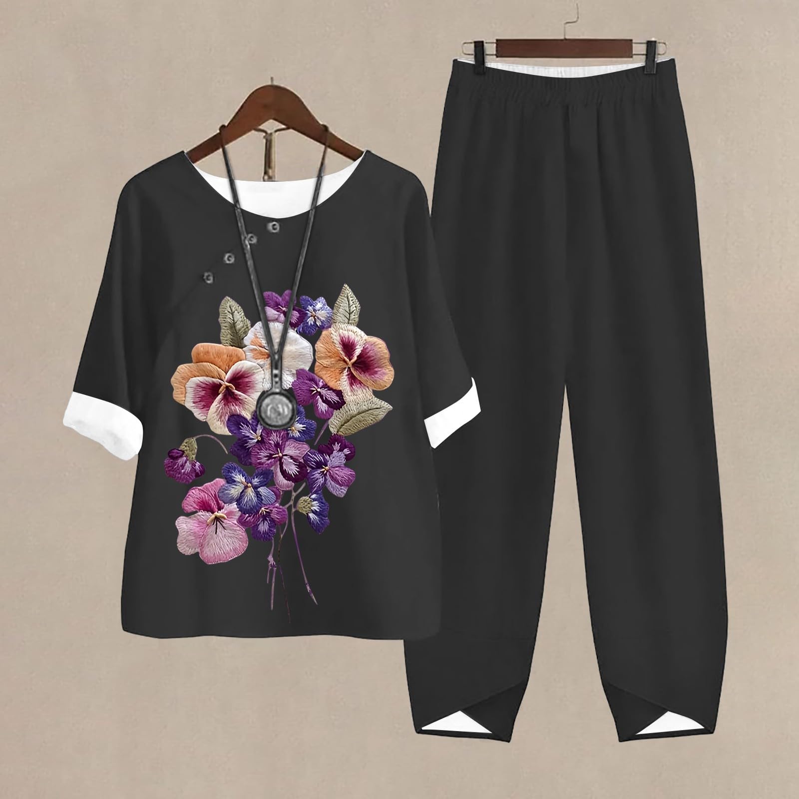 Conjunto Mujer Verano 2 Piezas Moda raje de Primavera Ligero Chndal Blusa Pantalones Ropa Playa Vacaciones Deportivo Casa Trabajoconjunto Chandal mujerElegante y verstil