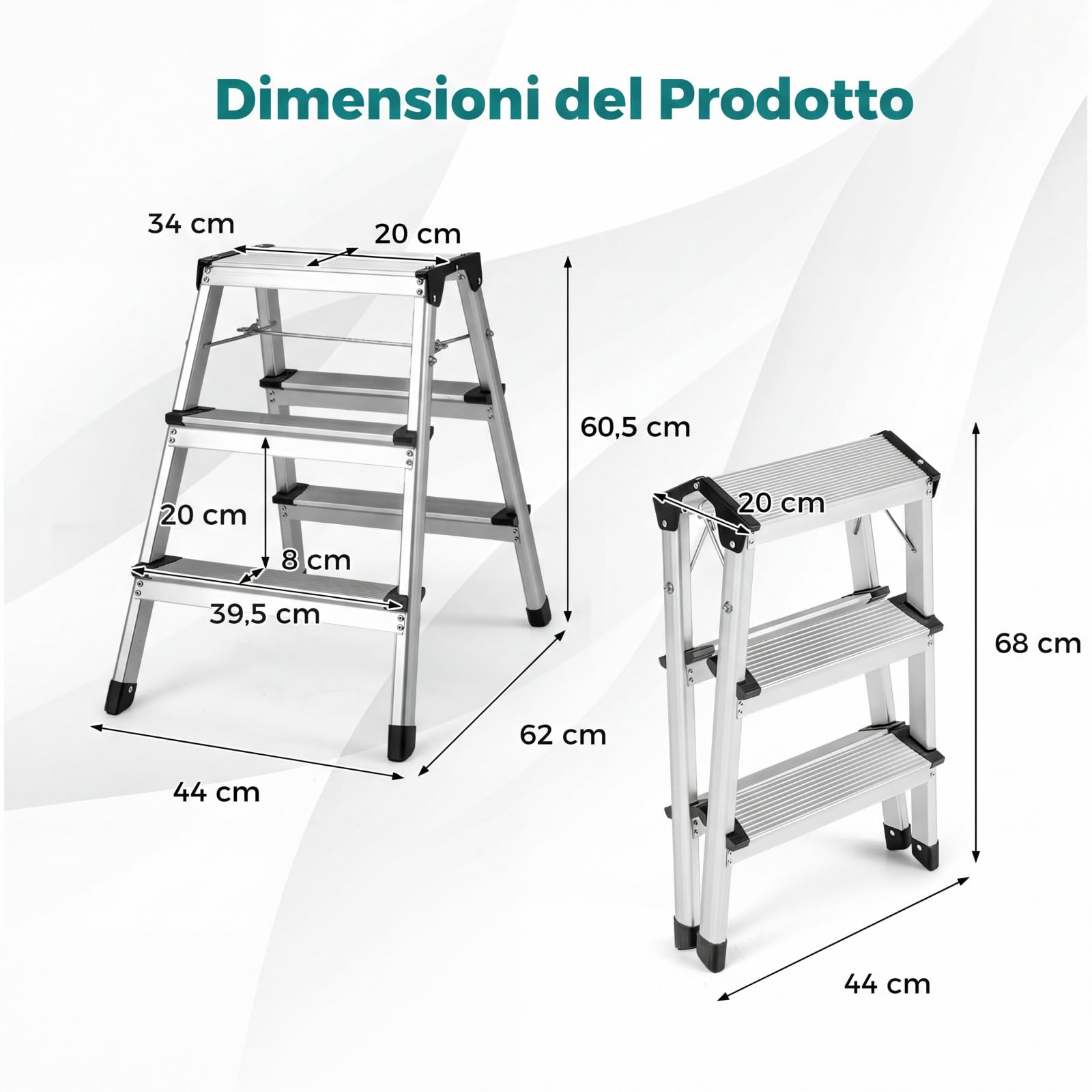 COSTWAY Scaletta Pieghevole in Alluminio, Scala a 3 Gradini Doppia con Pedane Larghe e Piedini Antiscivolo, Struttura Leggera, Portata 150 kg, per Casa, Ufficio e Garage