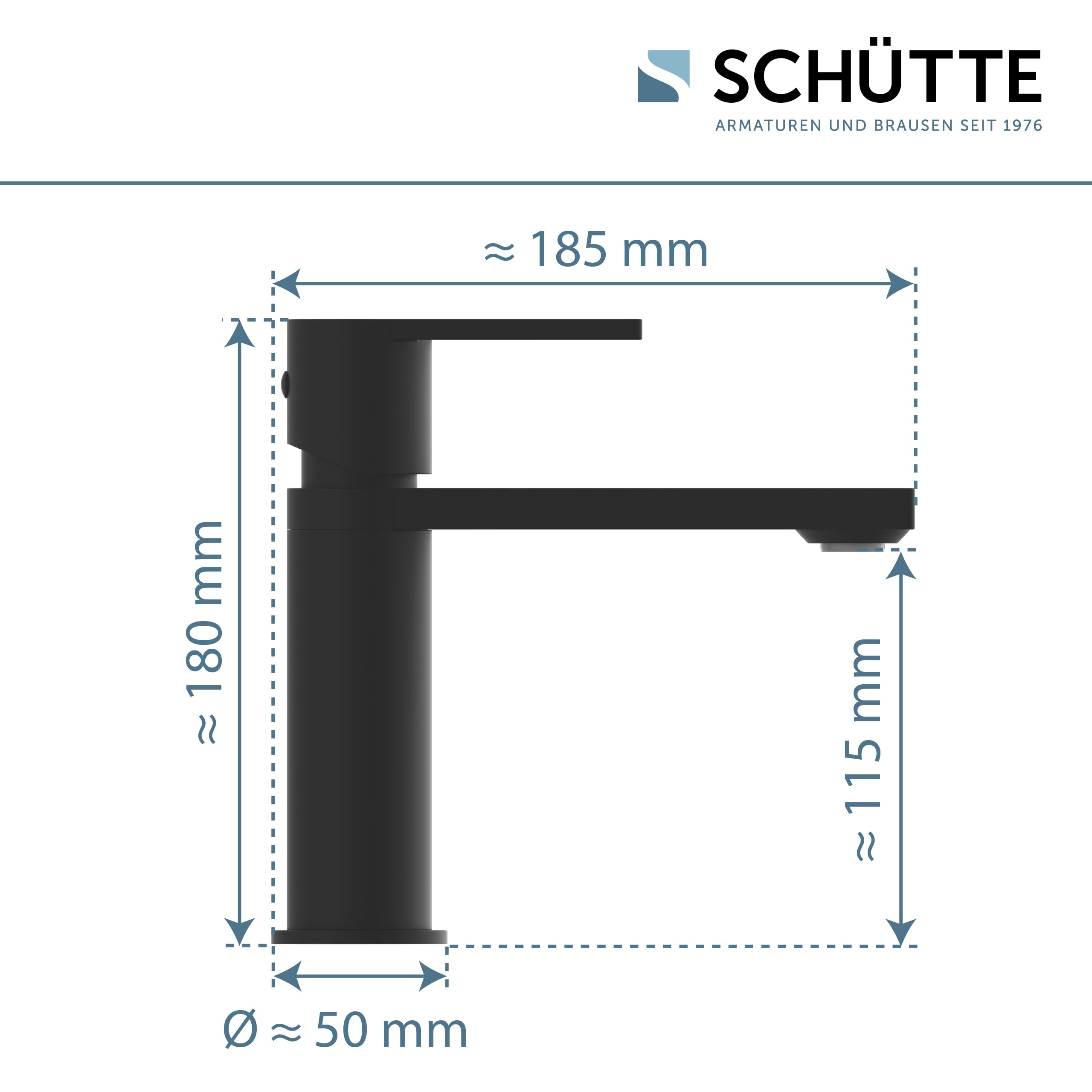 SCHÜTTE MANHATTAN 33016 bateria umywalkowa łazienkowa z zestawem odpływowym, jednouchwytowa bateria łazienkowa z korkiem odpływowym, bateria mieszakowa, umywalka, czarna