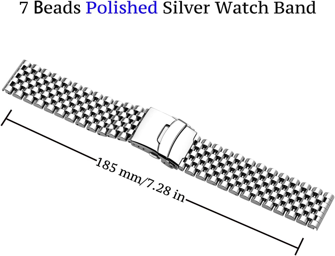 Juntan Stainless Steel Watch Band 20mm 22mm, 7 Half Beads Polished Brushed Watch Bands for Men Women, Metal Quick Release Watch Strap Watch Bracelet with Deployment Double Folding Buckle - Image 2