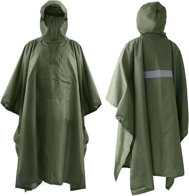ElifeAcc Rain Poncho,Lightweight PU 190T Waterproof Adult Raincoat with Windproof Buckles Hoods Multifunction Cape for Outdoor Activities