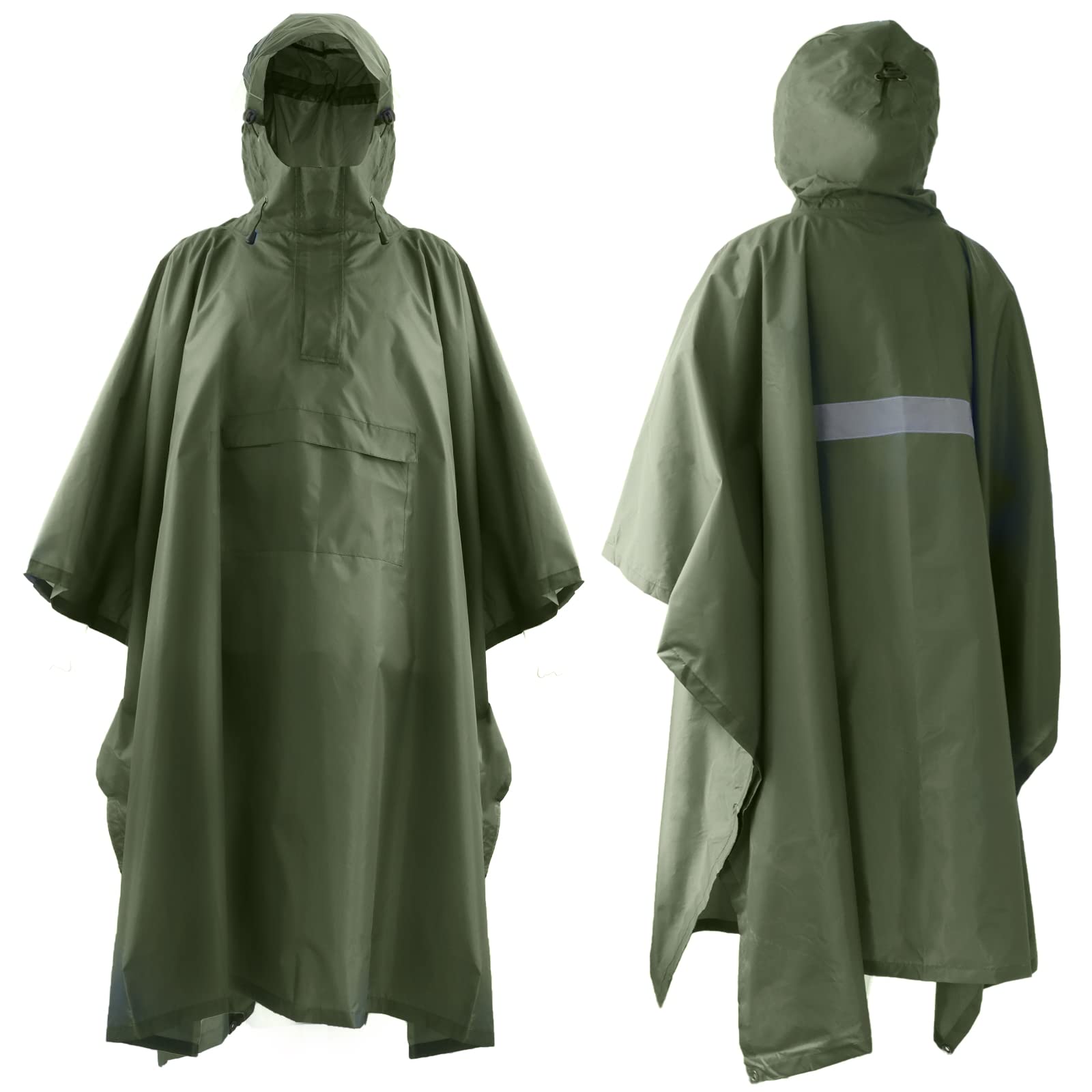 ElifeAcc Rain Poncho Waterproof Adult with Reflective Strips and Buckles,Lightweight & Reusable Windproof Rain Mac,Multifunctional Raincoat for Camping,Hiking,Hunting,Emergency,Festivel