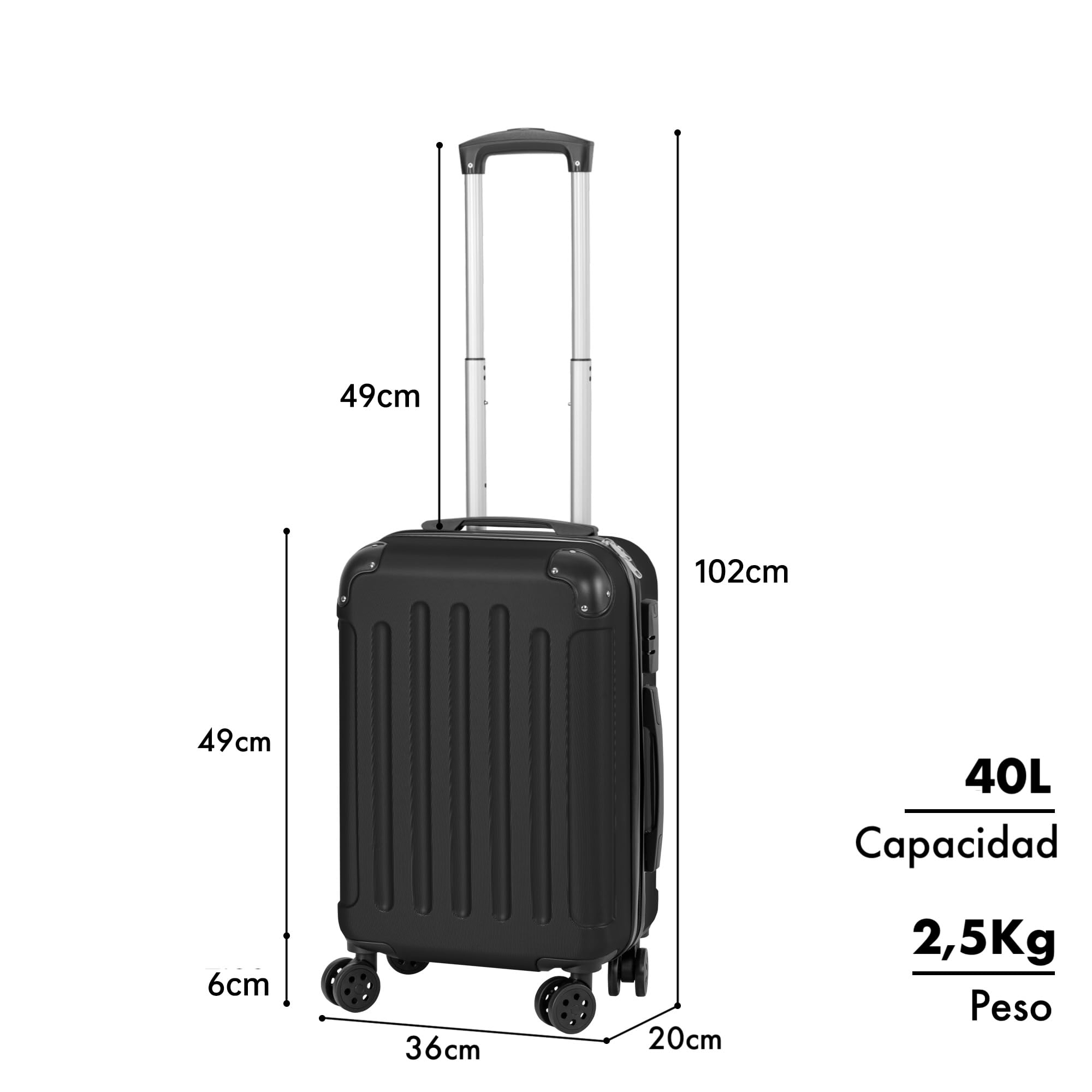 Maleta de Cabina rígida Ligera de ABS con Ruedas Dobles 360°, Tirador telescópico y Asas reforzadas | Equipaje de Mano Compacto y Resistente con Interior Forrado y Compartimentos organizadores — view 3