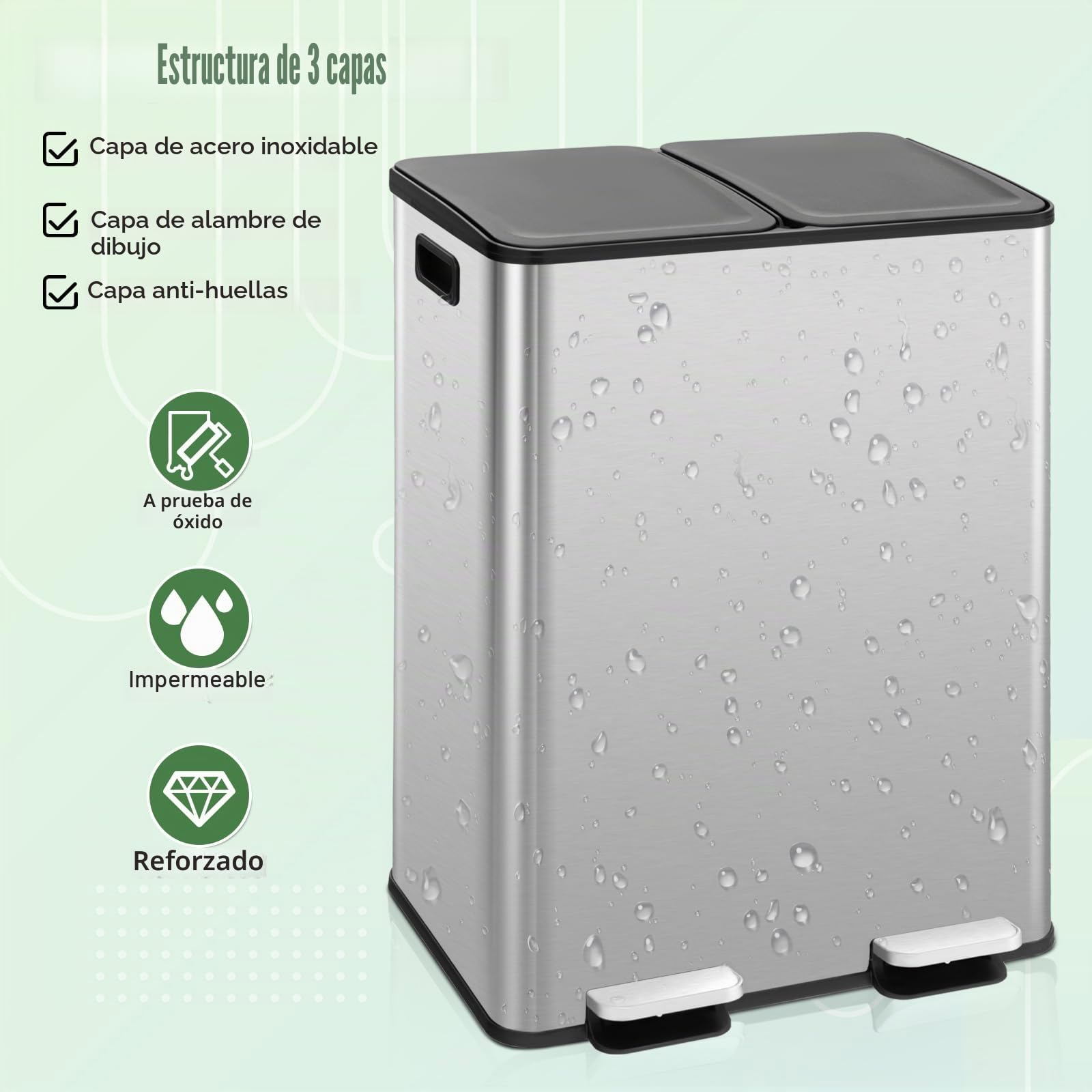 GIANTEX Cubo de Basura con Pedal (2 X 30 L), Cubo de Reciclaje Caja Desodorante, Tapa Lisa y Silenciosa, 2 Cubos Extraíbles, Papelera de Reciclaje de Cocina (Plata)