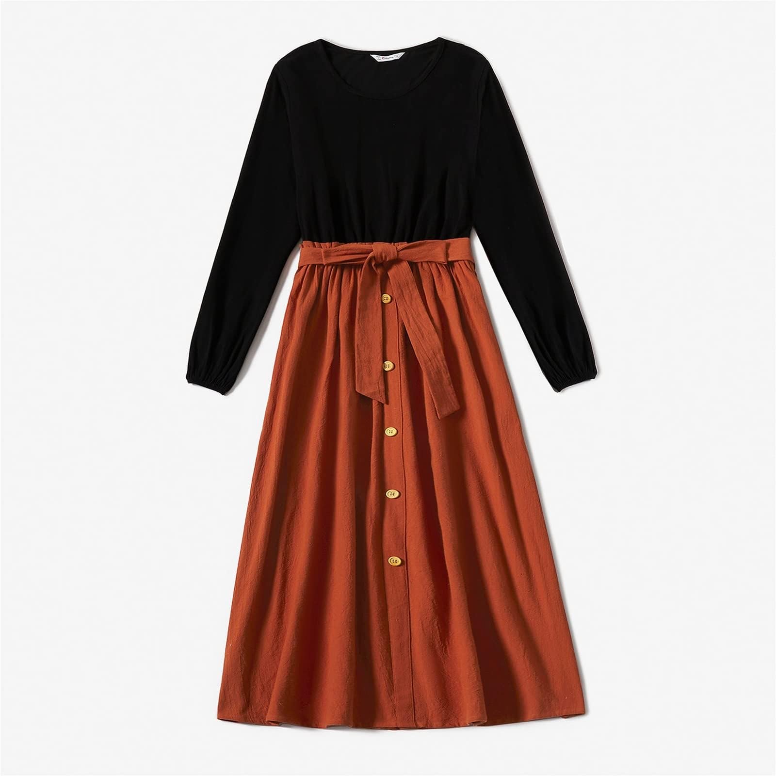 SunKoFu Casual Summer Dresses For Women Family Matching Outfits Couple Outfits Cotton Long-sleeve Splicing Midi Women and Girl Dresses Black Sweatshirts Sets (Color : Color Block, Size : Boy 4-5 Yea