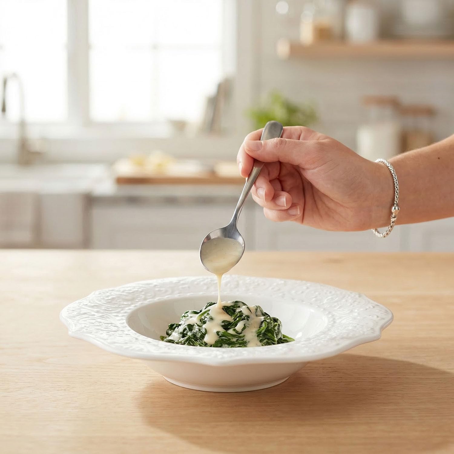 Soup Bowls, Pasta Bowls Plates, White Salad Bowls Set of 4, Embossed Porcelain Wide Rim Bowls, 8.5 Oz, Microwave & Dishwasher Safe, Best for foodies and restaurants 8.75 Inch Laciness