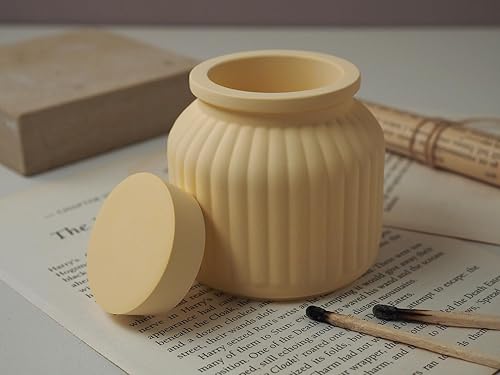 Miniatura 5 de Juego de 2 moldes de silicona para tarros de velas, 2 tamaños, recipientes para velas con tapas, moldes redondos a rayas para hacer yeso epoxi UV,