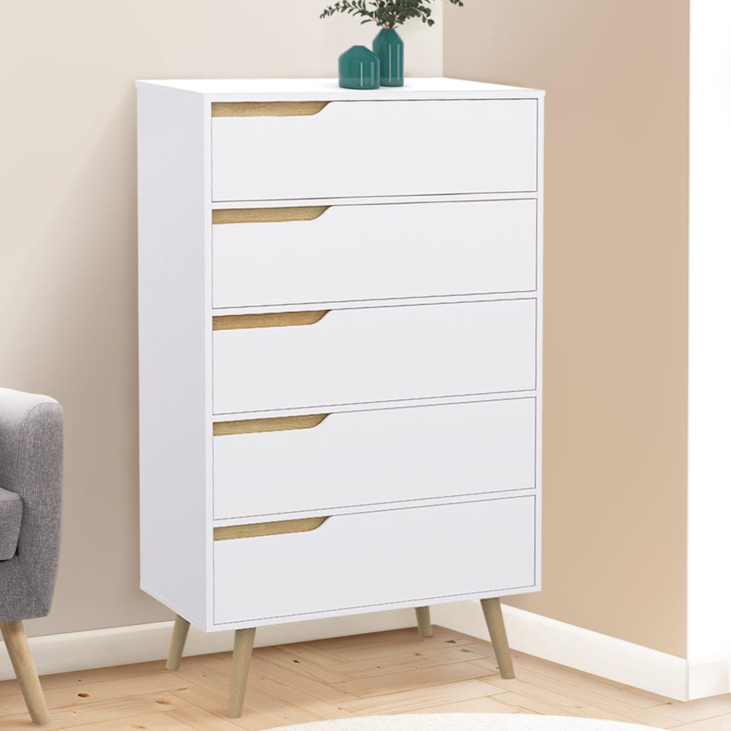 IDMarket - Chiffonnier 5 tiroirs Helsinki 60 cm scandinave Blanc Commode semainier