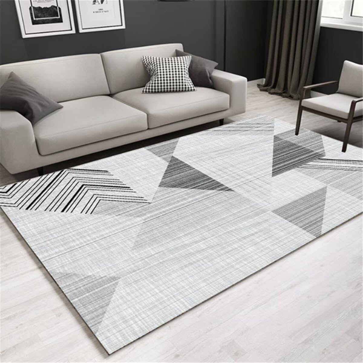 Tapis de lit moderne gris lignes 100x200 anti-glisse pour chambre