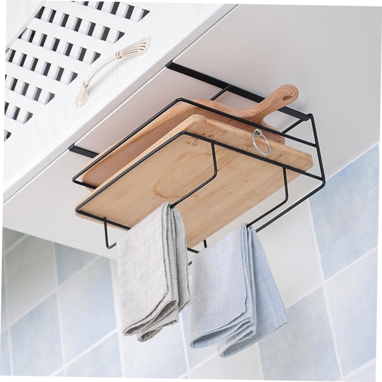 2pcs No Drill Towel Rack & Kitchen Wrap Organizer, Wall-Mounted Door Storage for Pots & Lids, Space-Saving Kitchen Accessory, Easy Installation, Home Essentials