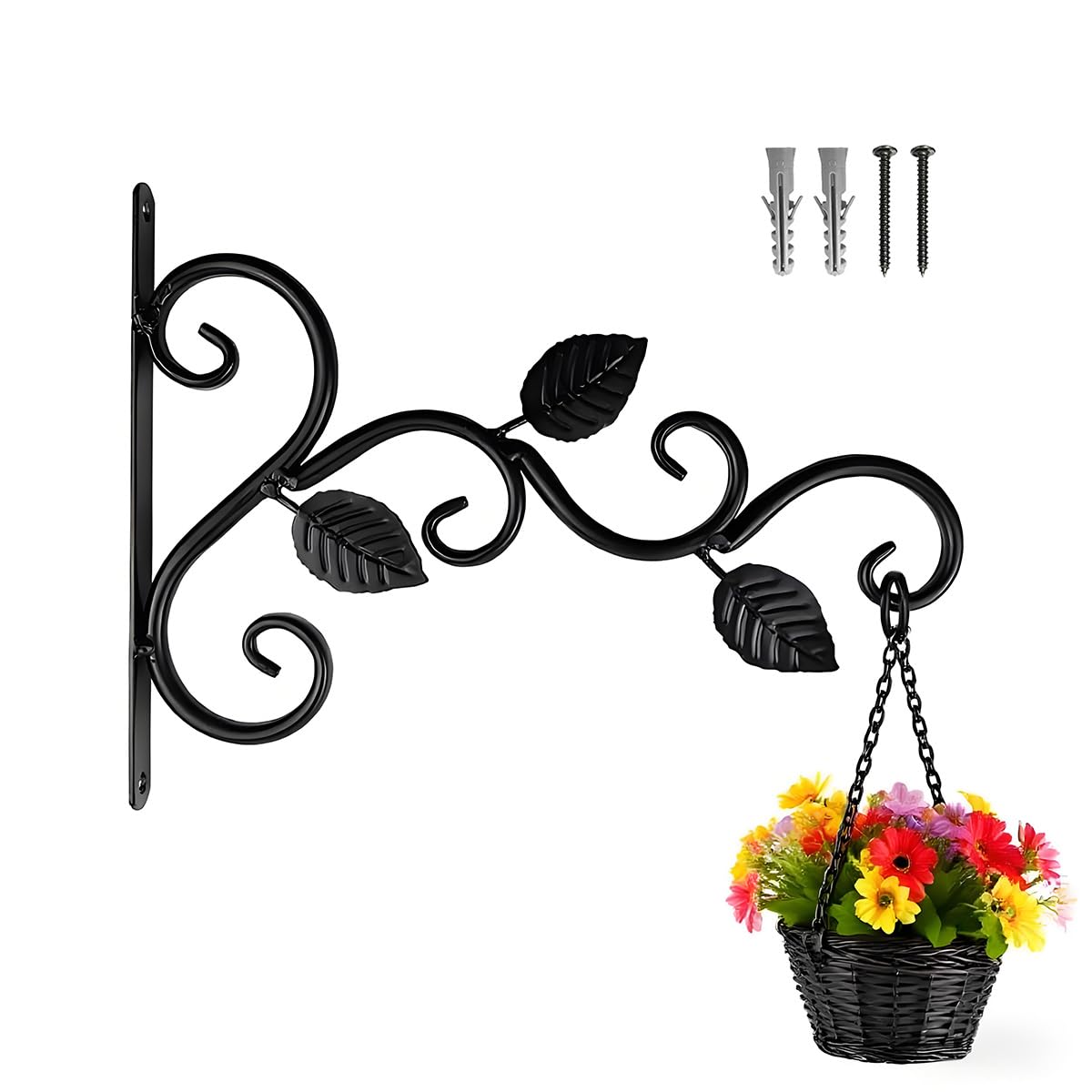 Ljying 1 Pack 30Cm Outdoor Hanging Basket Brackets - Heavy Duty Wrought Iron Plant Hanger Wall Hooks For Bird Feeders, Planters, Lanterns, Fence & Wind Chimes (1 Pack)