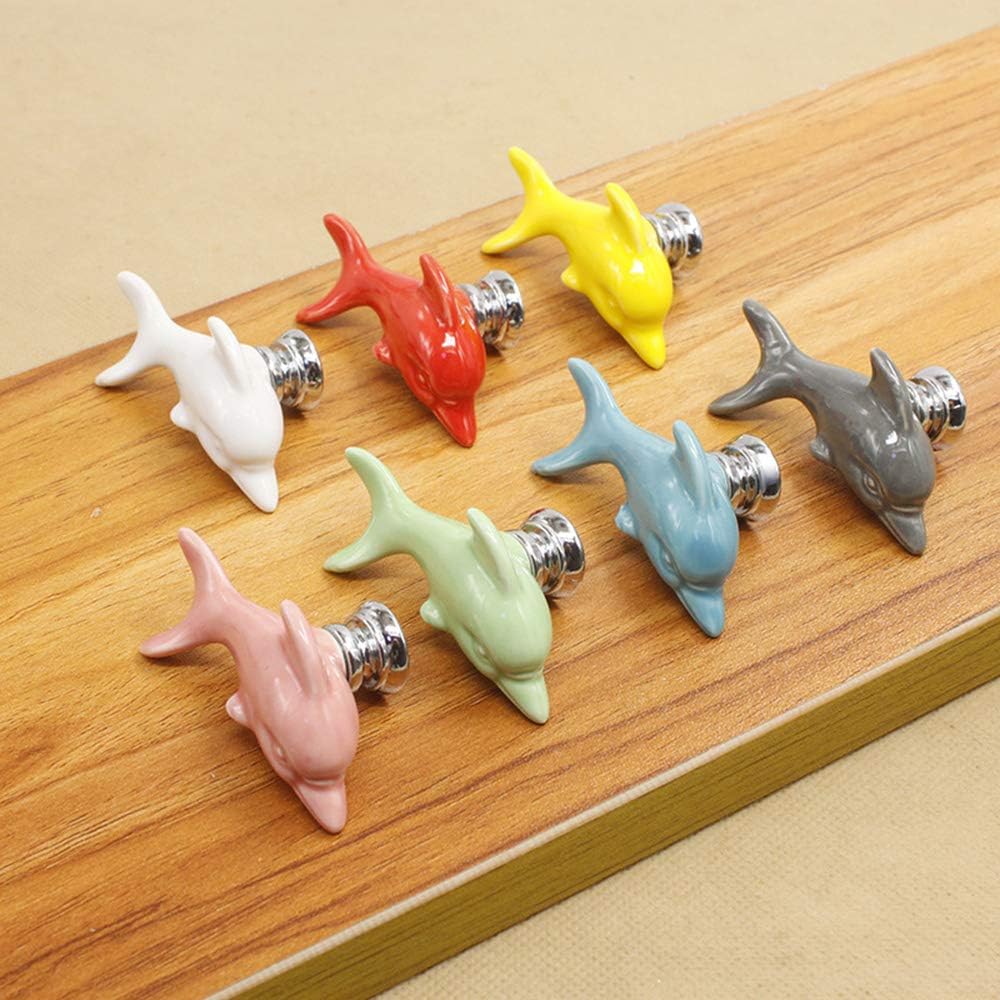 Vpang 6 Pcs Dolphin Shape Ceramic Cabinet Knobs with Screws 61mm Drawer Knobs Pulls Handles for Kitchen Cupboard Drawer Cabinet Dresser Bookcase Wardrobe (Gray)