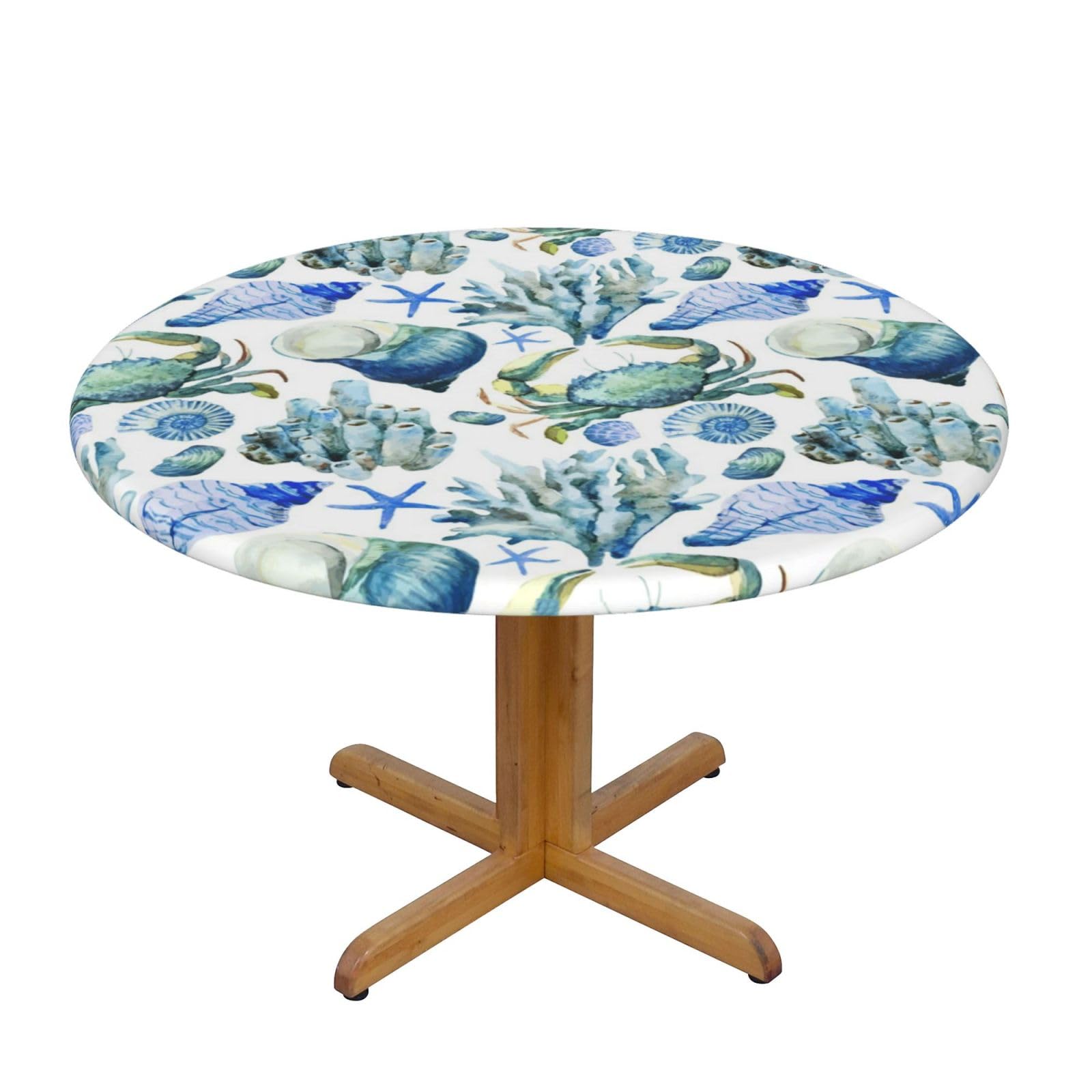 ESNAIUVCD Crab Conch print Waterproof Round Tablecloth,Outdoor Table Cloth with Elastic Edged, Elastic Tablecloth Wipeable, Garden Table Cloth Suitable for sizes 90cm-140cm