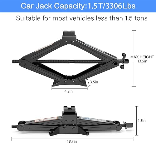 Miniatura 2 de Gato de tijera para automóvil de 3 toneladas (6,613 libras), kit de gato de acero con mango de trinquete de ahorro de esfuerzo, kit de emergencia