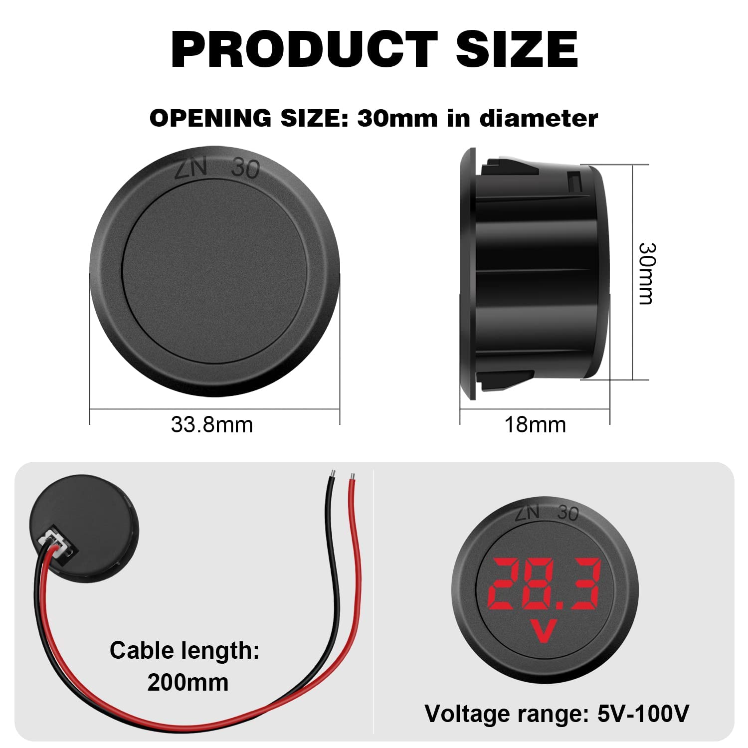GTIWUNG 6 Piezas Mini Voltímetro Digital DC 2 líneas 4-100V Mini probador de Voltaje Pantalla LED Protección de Polaridad Inversa y Medición de Presión Precisa, Rojo & Azul & Verde, Redondo