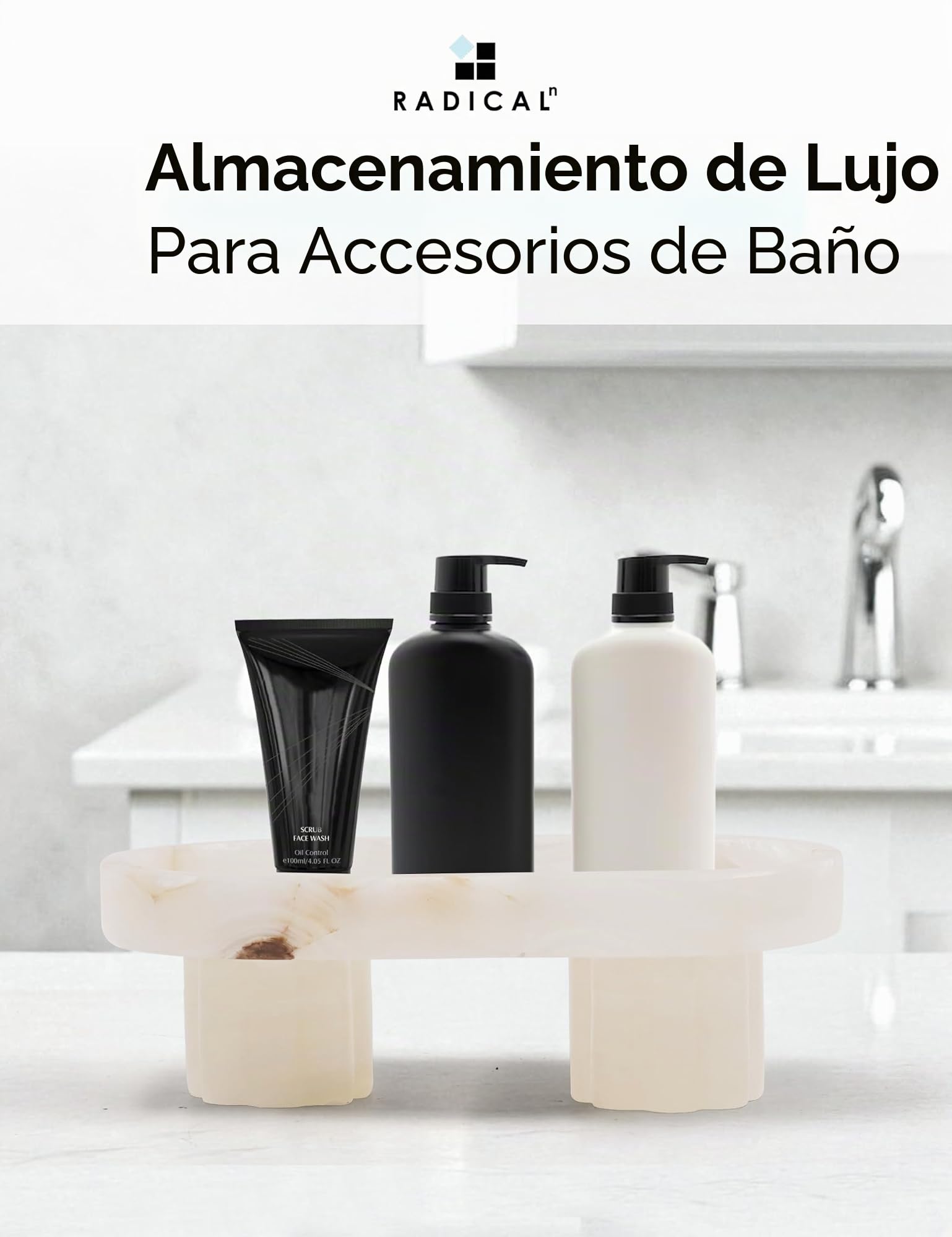 Radicaln Bandeja ovalada de mármol con soporte de 25 cm, bandeja de tocador de baño hecha a mano con ónix blanco, ideal para el hogar, cocina, baño, bandeja de mesa decorativa para encimera para joyas