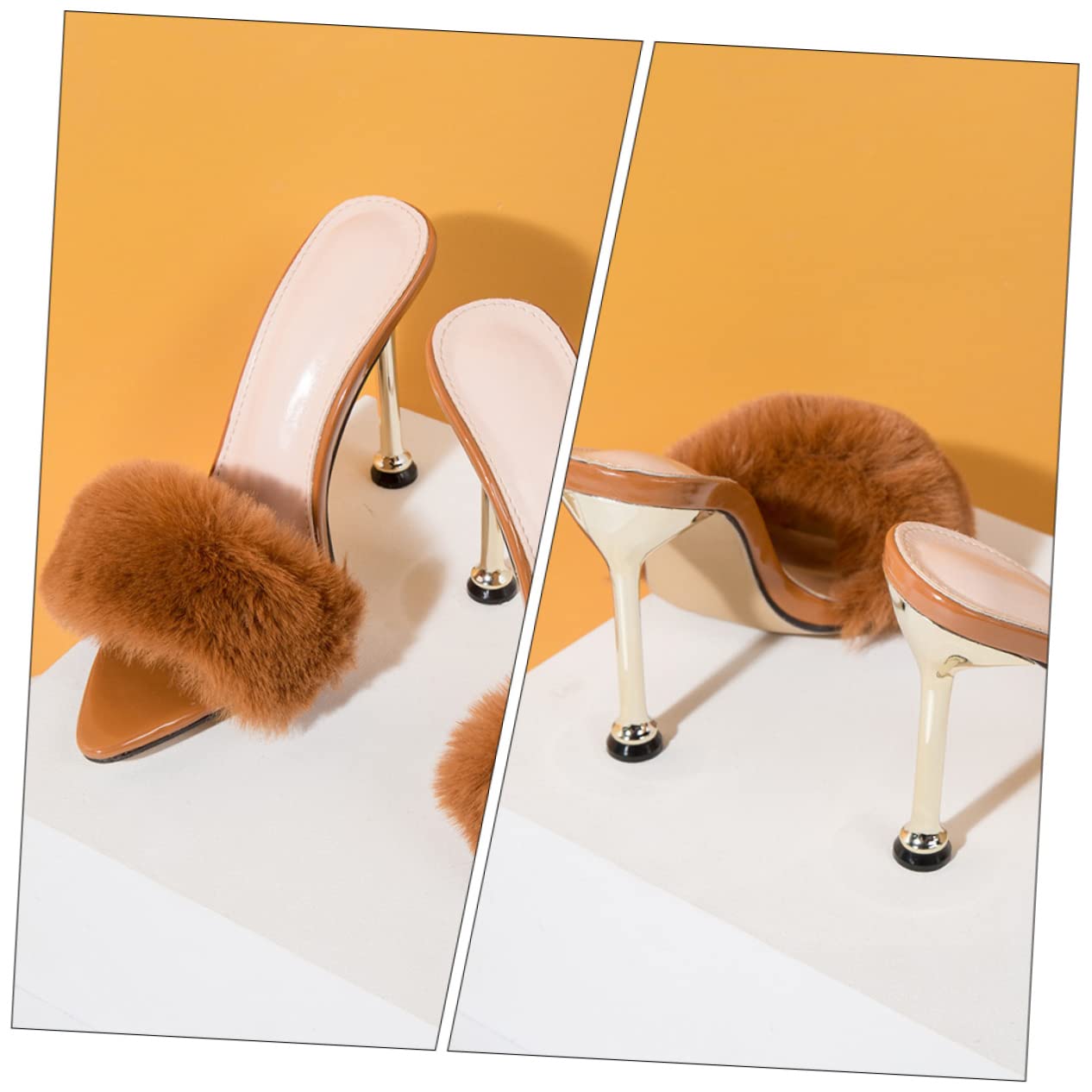 Sandali di Pelliccia con Alto Scarpe Donne Pantofole di Lana Ballo Studentesco Stivali Ciabatte estive Sandalo Estivo da Donna soffice Sandalo Decorativo Vampiro Black