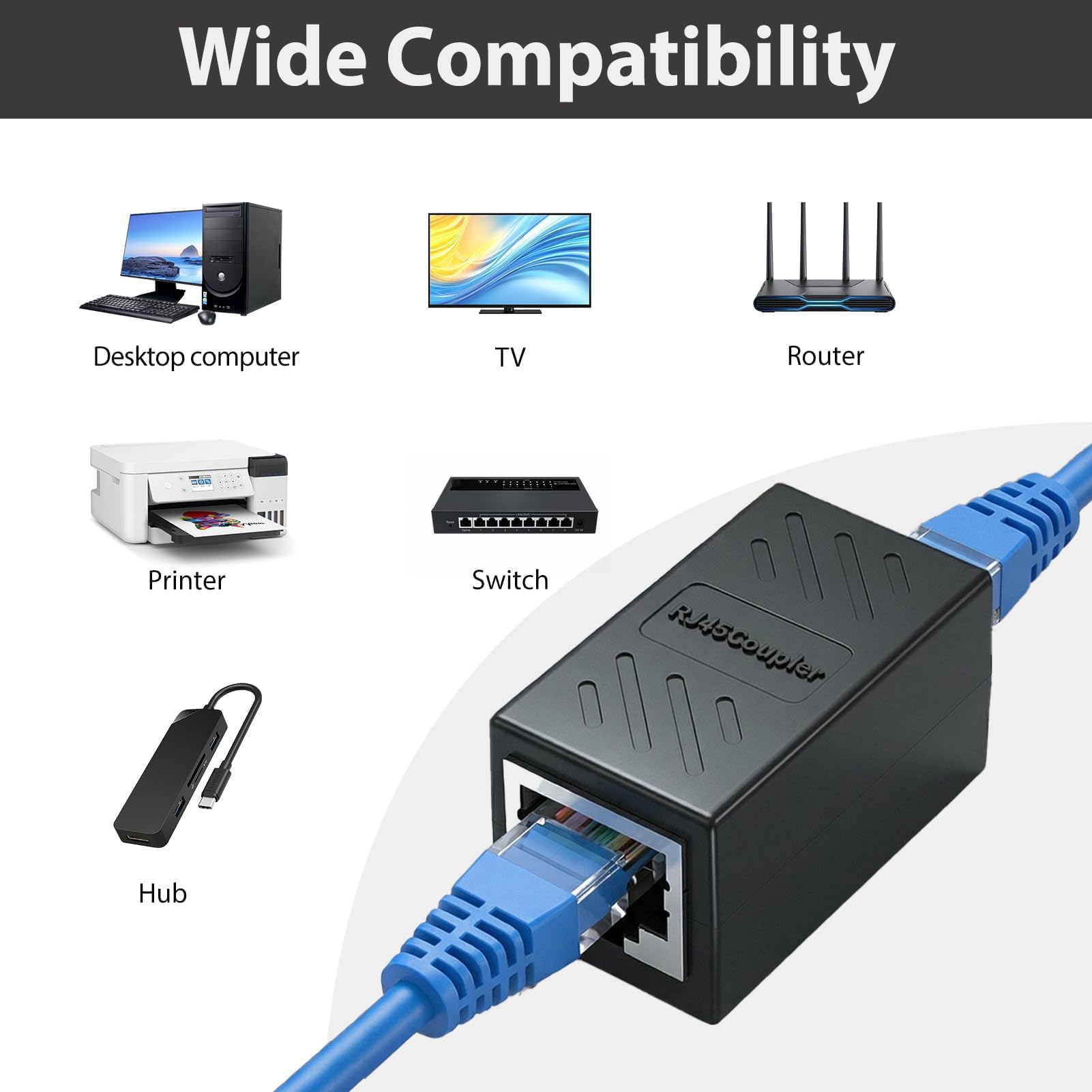 10 Unidades Adaptador RJ45 Hembra a Hembra Cat7, Conector RJ45, Empalme Adaptador Ethernet Blindado Gigabit, Conectores Ethernet, Acoplador de Red para Cat7 Cat6 Cat5e Cat5 — view 4