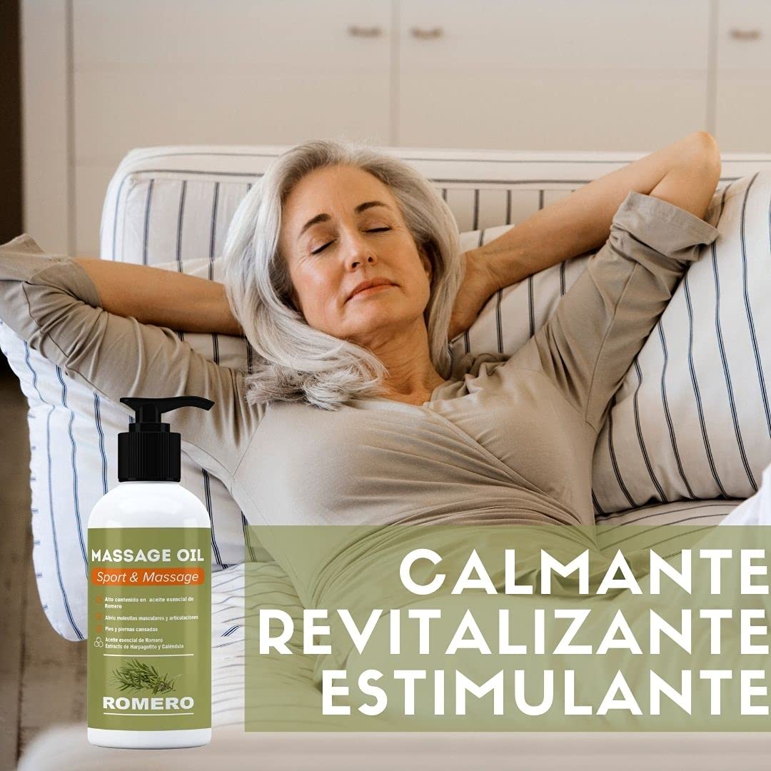 QKnatur - Aceite de ROMERO - Aceite para Masaje con Alto Contenido en Aceite Esencial de Romero y Extractos de Harpagofito y Calendula - Recuperador Muscular (500 ml) Aceite de Romero para Masaje