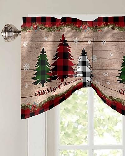 Miniatura 3 de Cenefas de ventana con diseño de árbol de Navidad, diseño de búfalo, para cocina, sala de estar, dormitorio, baño, lavable, copos de nieve rojos y