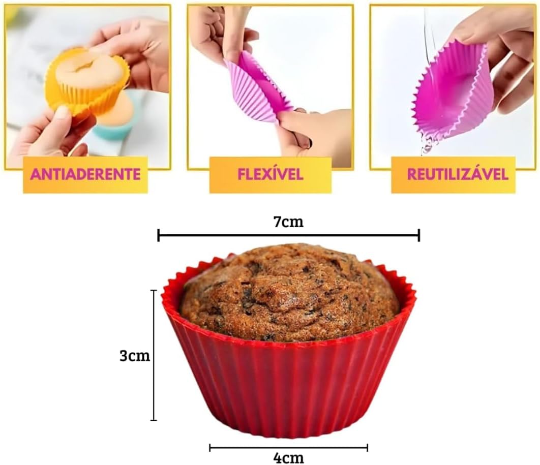 Kit 12 Formas de Silicone para Cupcake, Muffin, Bolinho, Assadeira, Air Fryer, Cores Variadas, Resistente a Temperatura, Forminhas, Livre de BPA – Qualidade Premium Kit 12 Formas de Silicone para Cupcake, Muffin, Bolinho, Assadeira, Air Fryer, Cores Variadas, Resistente a Temperatura, Forminhas, Livre de BPA – Qualidade Premium