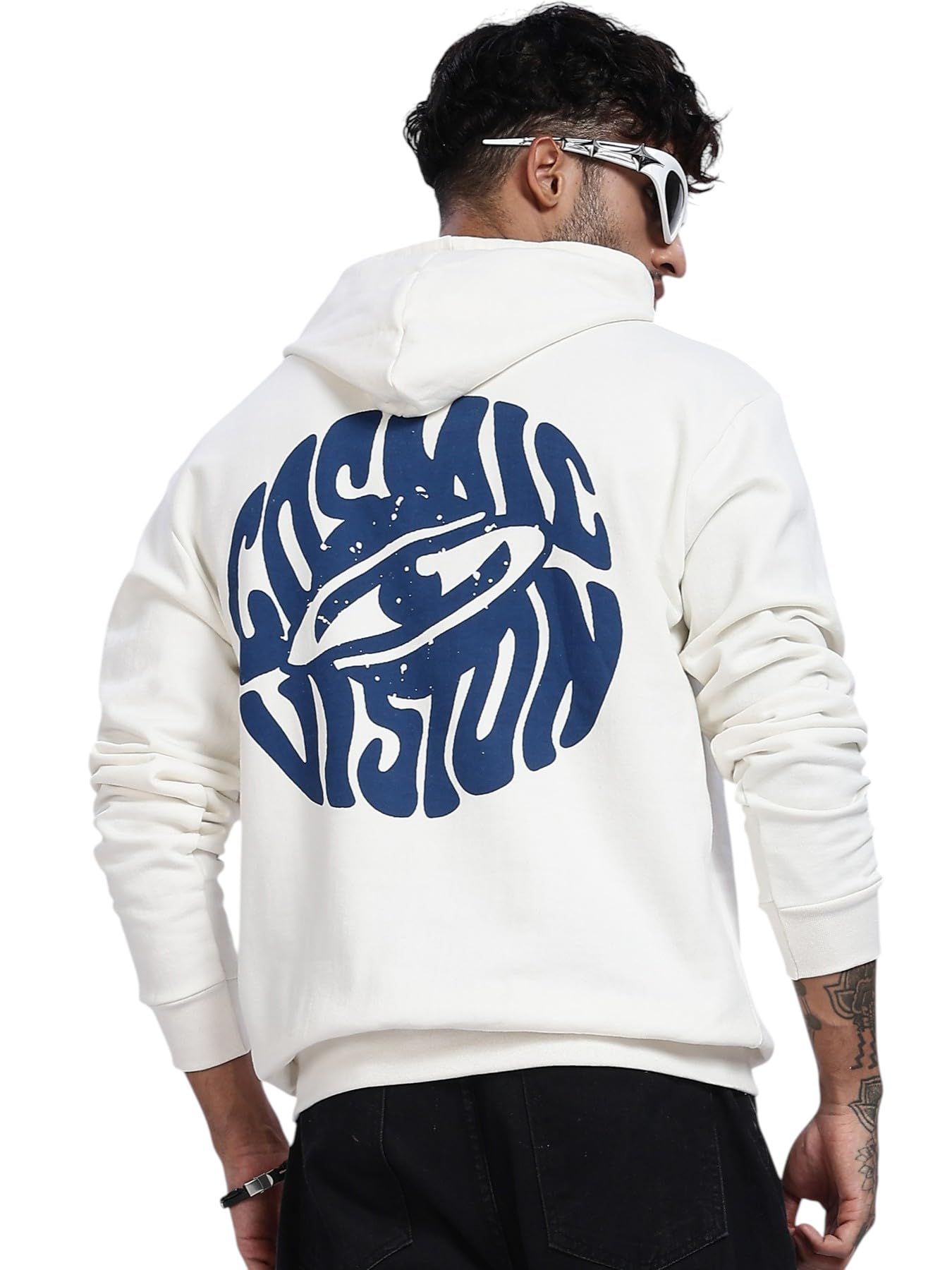 lewel Men's Stylish Hooded Typographic Printed Cotton Fleece Sweatshirt (Off White)-picture-46