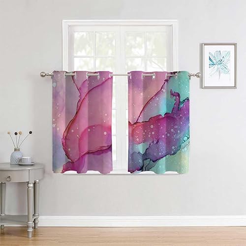 Miniatura 2 de Cortinas De Cocina Modernas - Cortina de puerta deslizante abstracta en acuarela rosa para Ventanas de Cuarto 55 pulgadas de ancho por 55 pulgadas