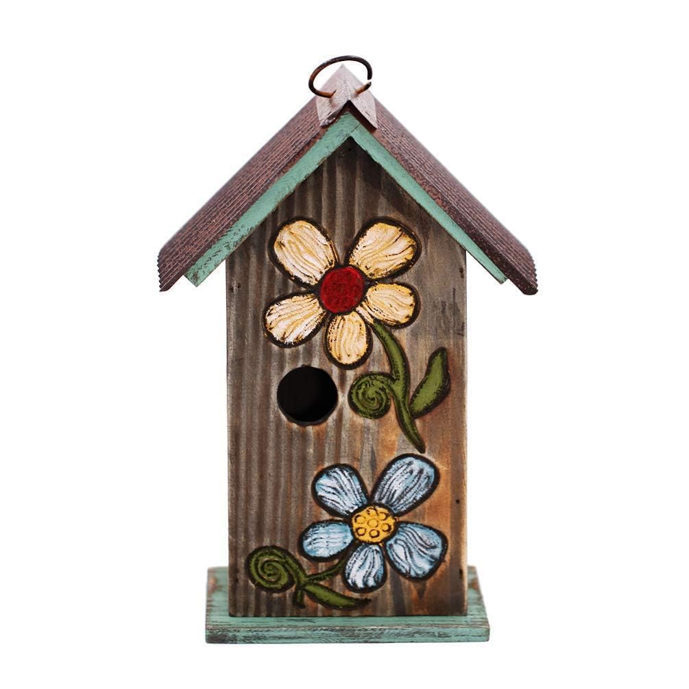A Ting Geschnitztes Holz-Vogelhaus Mit Aufhänger – Braun, 31,1 X 15,9 X 12,1 Cm, Für Garten Oder Terrasse