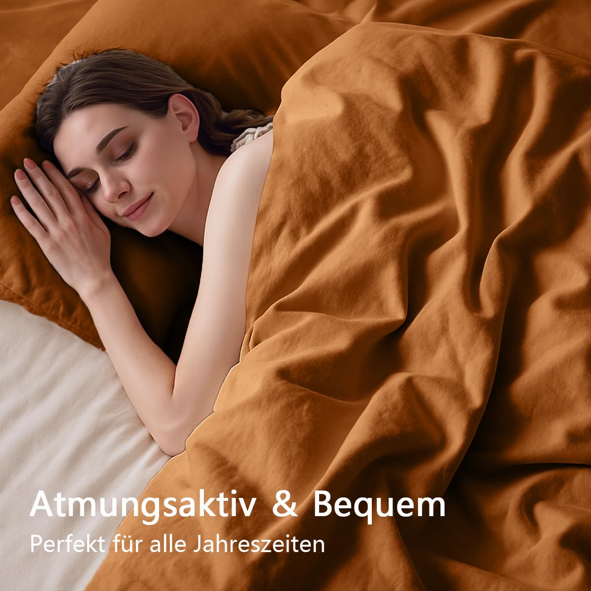 Lanqinglv Bettwäsche 135x200 4Teilig Orange aus Mikrofaser für Allergiker