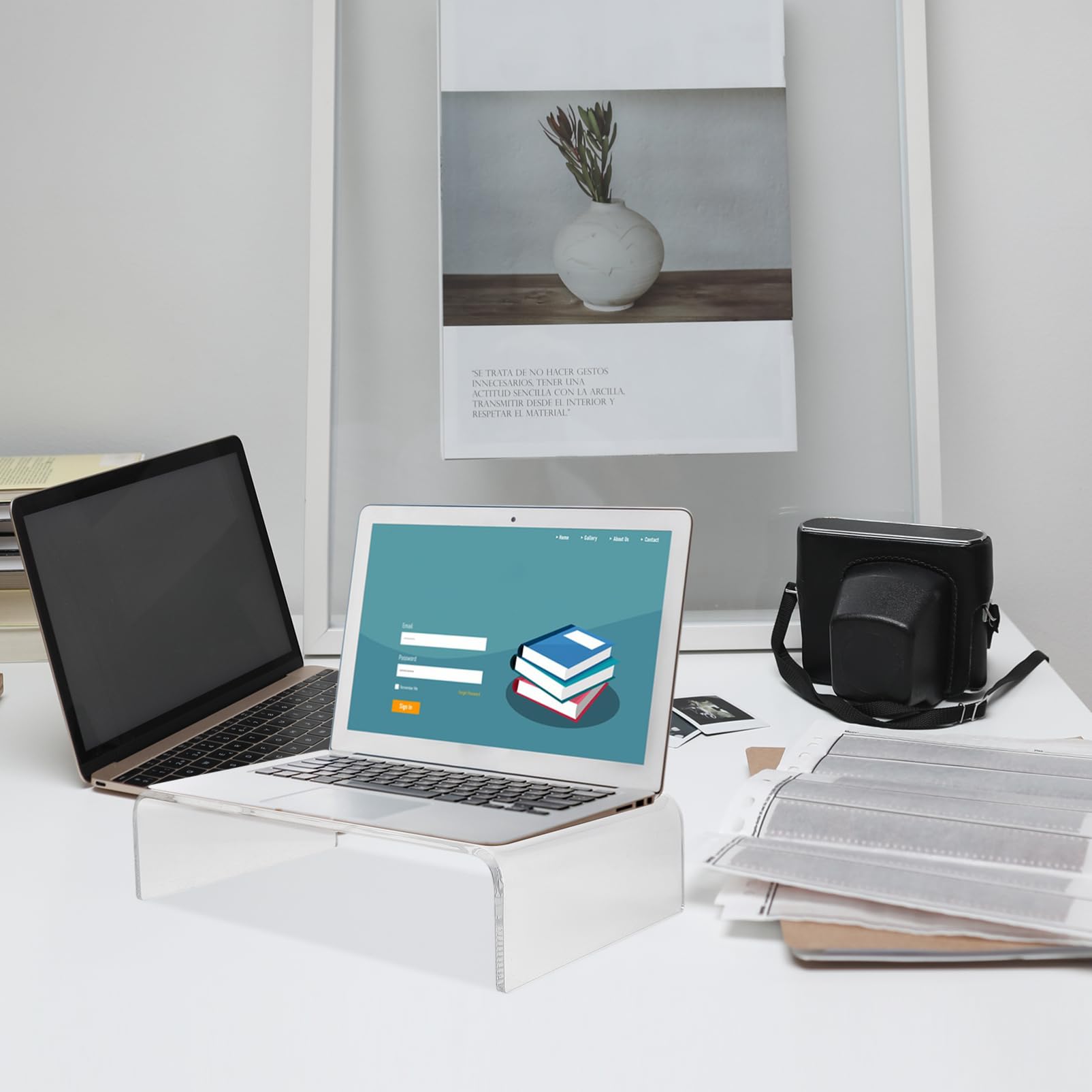 HOMSFOU Supporto per Monitor in Acrilico Trasparente per Computer da Scrivania Aumento Altezza Display e Spazio per Tastiera e Mouse