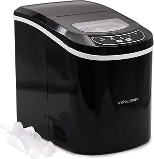 Andrew James Ice Maker Machine | Compact Portable Countertop Ice Cube Maker with 2.2L Tank | Ice Cubes in Under 10 Mins no Plumbing Required | Self Cleaning | Includes Scoop & Removable Basket (Black)