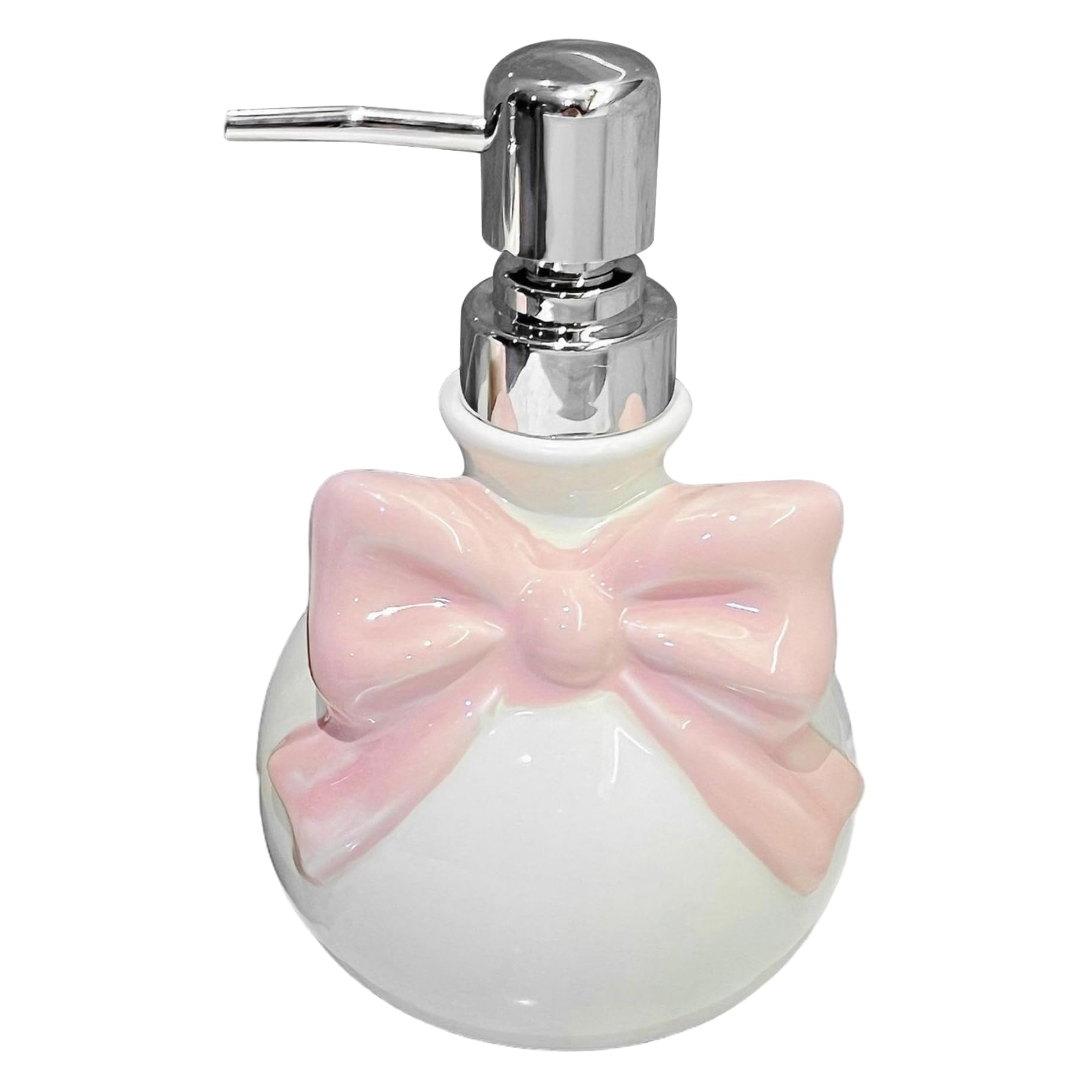 Bow Bathroom Decor, Bow Soap Dispenser, 350ml/12oz Cute Ceramic Soap Dispenser with Silver Pump Hand Lotion Liquid Refillable for Bathroom Kitchen Decor