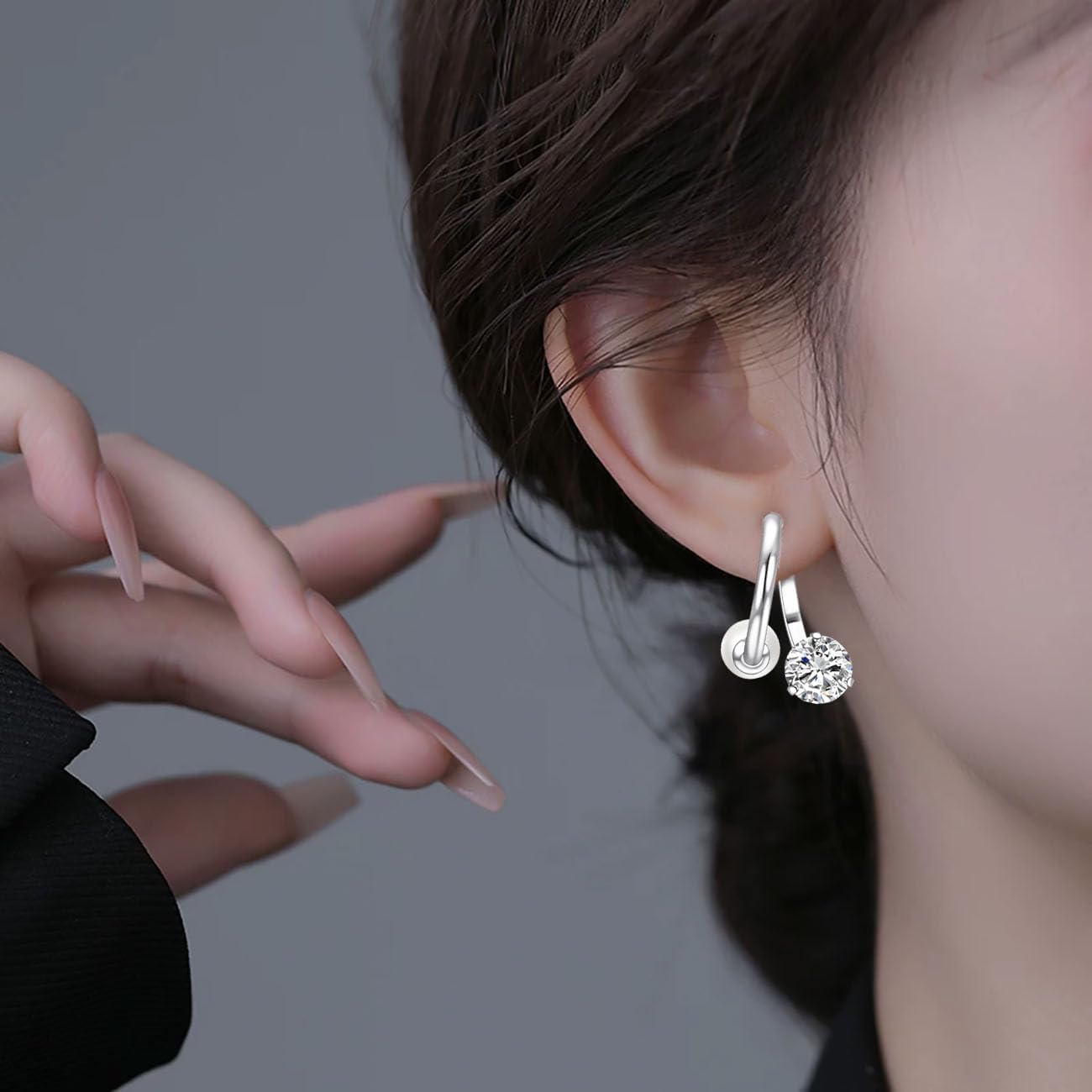 Double Sided Pearl Earrings for Women Silver Plated Cubic Zirconia Studs Titanium Piercing Jewelry - Image 3